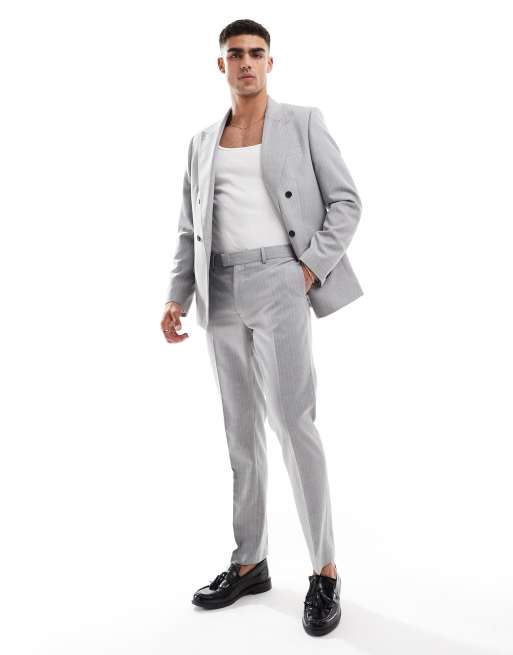 Pantalones de traje grises a rayas de crepé de River Island 