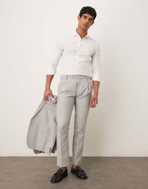 Pantalones de traje grises de corte slim con patrón de espiga de mezcla de algodón y lino de ASOS DESIGN - view 1