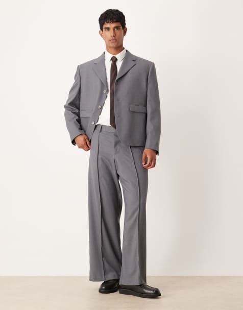 Pantalones de traje grises de corte suelto de sarga de ASOS DESIGN - view 1