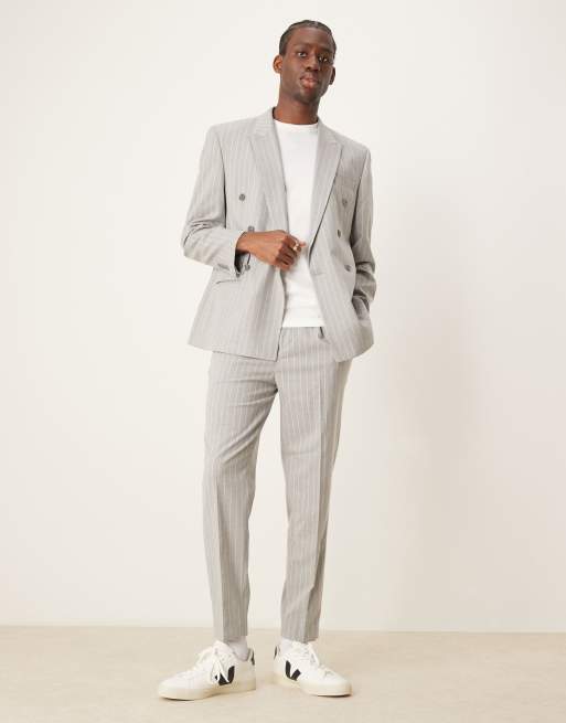 Pantalones de traje grises de corte tapered con raya diplomática de ASOS DESIGN
