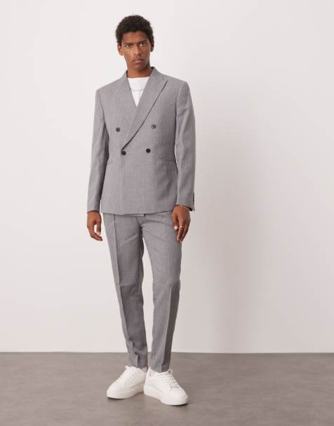 Pantalones de traje grises de corte tapered con raya diplomática de ASOS DESIGN - view 1