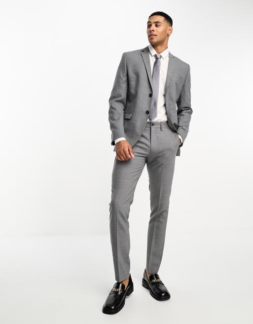 Pantalones de traje grises elásticos de corte slim de mezcla de lana de Jack & Jones Premium, 4 de 5