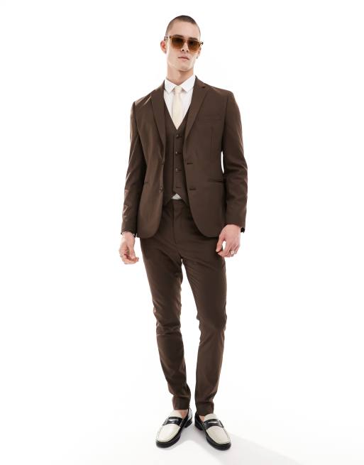 Pantalones de traje marrón chocolate de corte pitillo de ASOS DESIGN