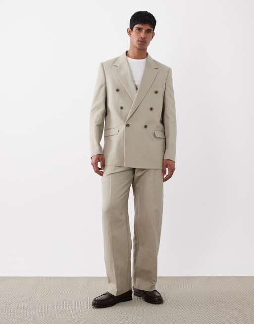 ASOS DESIGN - Traje marrón claro de corte tapered extragrande de tejido rico en lino, 2 de 3