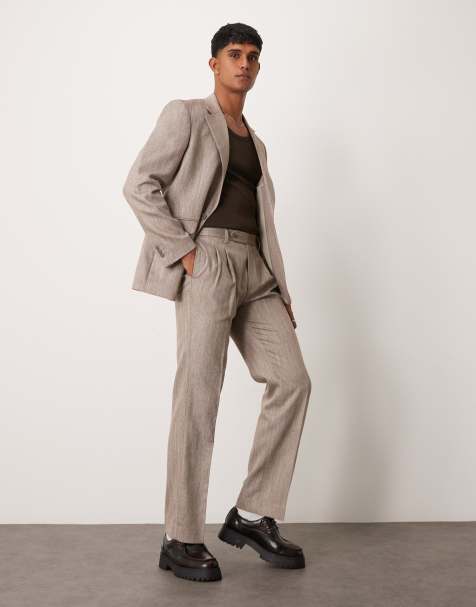 Pantalones de traje marrón claro de pernera recta con patrón de espiga de ASOS DESIGN - view 1