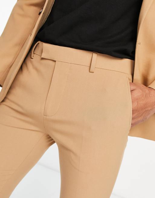 Pantalones de traje marrón claro muy entallados de River Island, 3 de 4