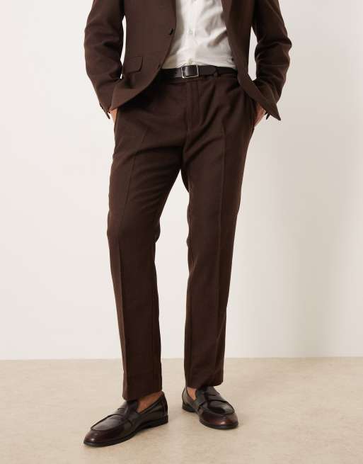 Pantalones de traje marrón oscuro de corte slim de tejido con lana de ASOS DESIGN, 2 de 5