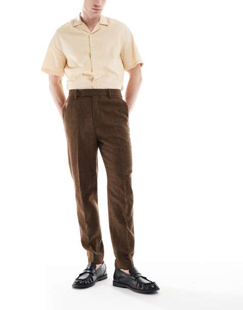 Pantalones de traje marrón oscuro de corte tapered de mezcla de lana de ASOS DESIGN - view 1