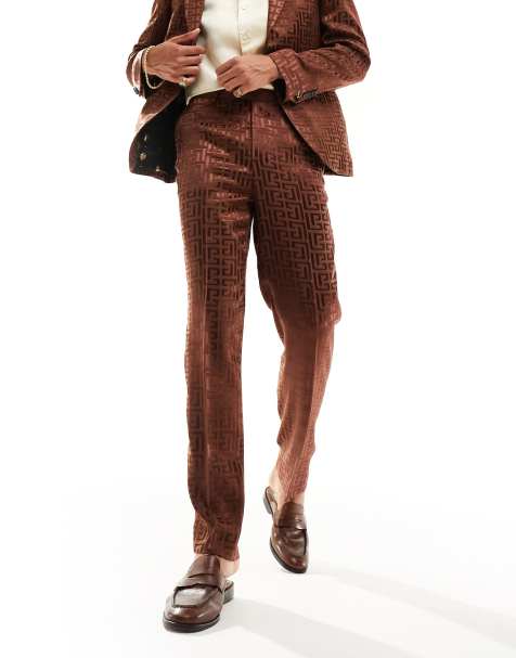 Pantalones de traje marrones con diseño de jacquard Hurston de Twisted Tailor - view 1