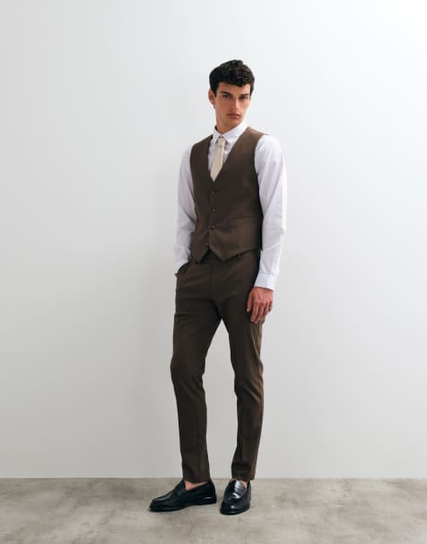 Pantalones de traje marrones de corte pitillo de ASOS DESIGN - view 1