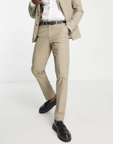 Pantalones de traje marrones de corte pitillo de lino de Harry Brown - view 1