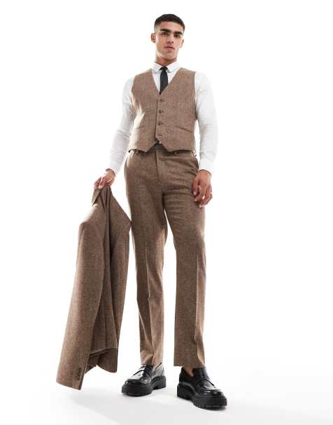 Pantalones de traje marrones de corte slim de mezcla de lana de ASOS DESIGN - view 1