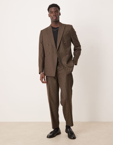 Pantalones de traje marrones de corte tapered extragrande con patrón de cuadros dameros de jacquard de ASOS DESIGN - view 1