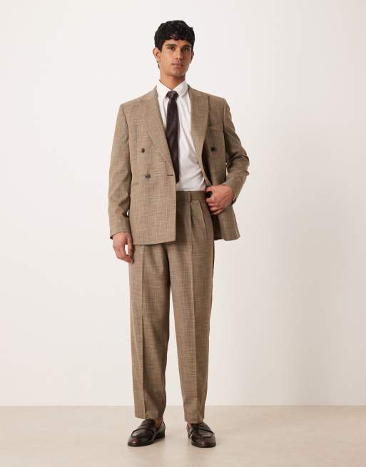 Traje marrón de corte estándar con doble botonadura y patrón de hilos cruzados de ASOS DESIGN, 3 de 3