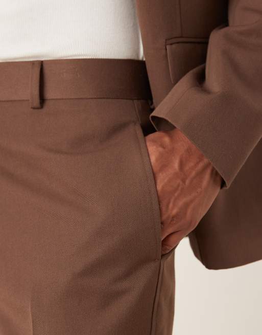 Pantalones de traje marrones de pernera recta con detalle de costura francesa de ASOS DESIGN, 2 de 5