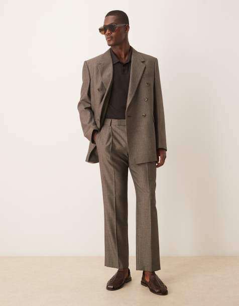 Pantalones de traje marrones de pernera recta con patrón de espiga de tejido efecto lana de ASOS DESIGN - view 1