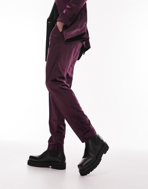 Pantalones de traje morados de corte tapered de terciopelo de Topman, 3 de 4