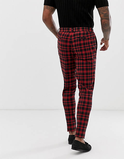 difícil función promedio Pantalones de traje muy ajustados a cuadros escoceses en rojo de ASOS  DESIGN | ASOS