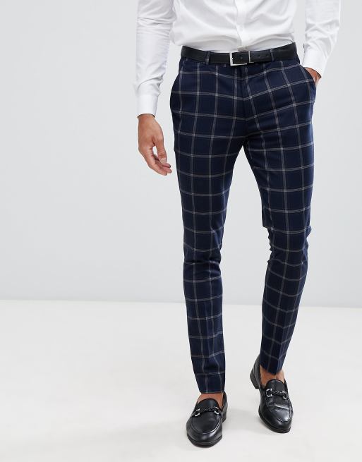 Traje muy ajustado con estampado de cuadros grandes azul marino de ASOS DESIGN, 2 de 3