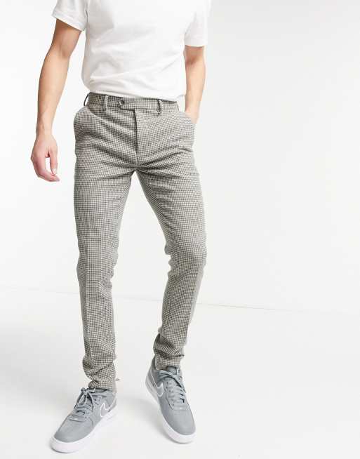 Pantalones joggers de pata de gallo en mezcla de lana Mujer, Gris