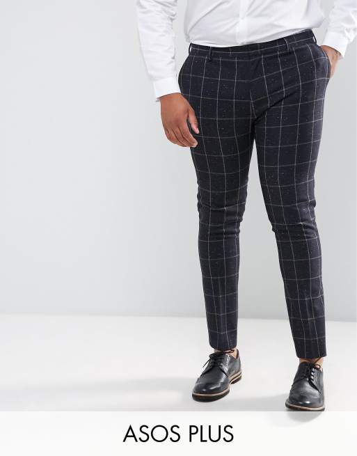 Traje muy ajustado a cuadros azul marino con diseño moteado de ASOS PLUS , 2 de 2