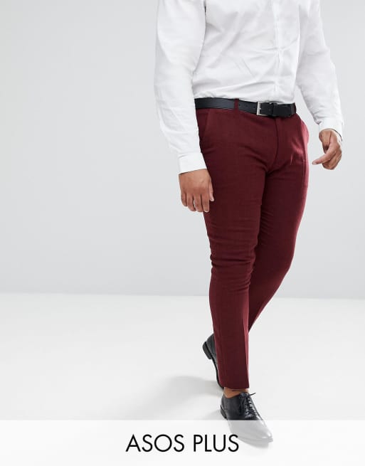 Traje muy ajustado con diseño de espiga en color vino de ASOS PLUS Wedding, 3 de 3