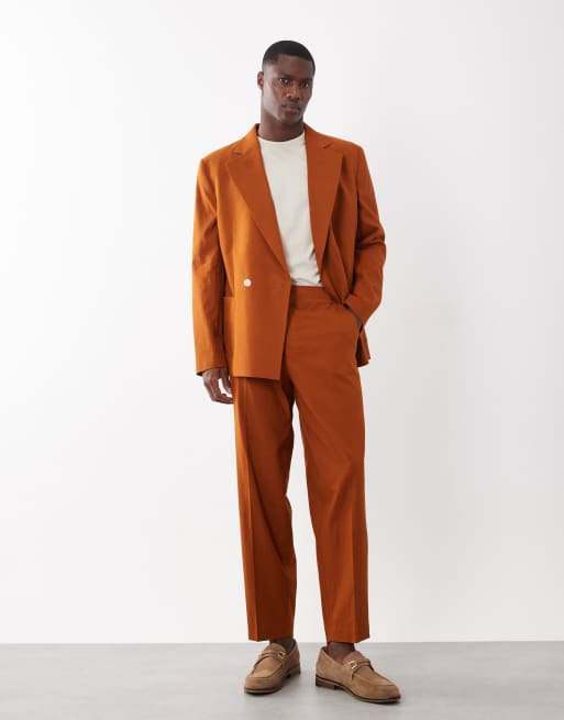 Traje naranja óxido holgado con doble botonadura de tejido con lino de ASOS DESIGN, 3 de 3