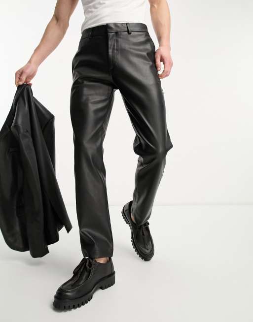 Pantalones de traje negro de poliuretano de River Island