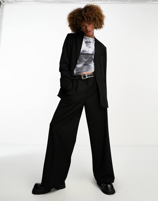 Pantalones de traje negros con raya diplomática premium de COLLUSION (parte de un conjunto)
