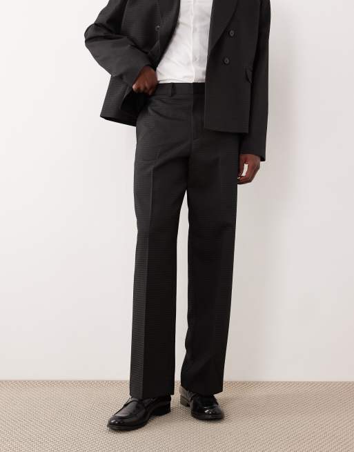 Pantalones de traje negros de corte ancho de jacquard de ASOS DESIGN, 2 de 5