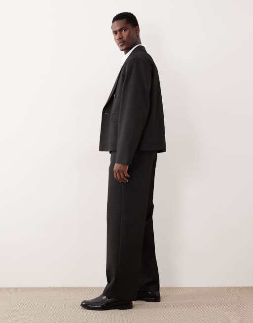 Pantalones de traje negros de corte ancho de jacquard de ASOS DESIGN, 3 de 5