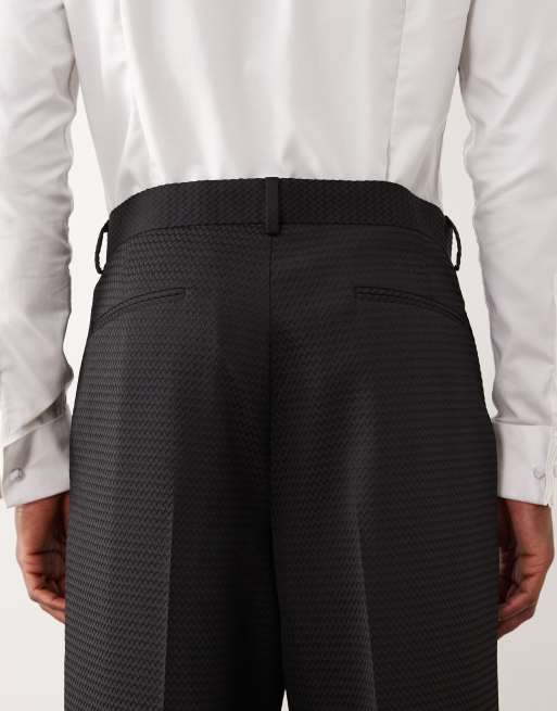 Pantalones de traje negros de corte ancho de jacquard de ASOS DESIGN, 5 de 5