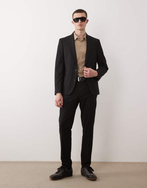 Pantalones de traje negros de corte pitillo de lana lavable de ASOS DESIGN - view 1