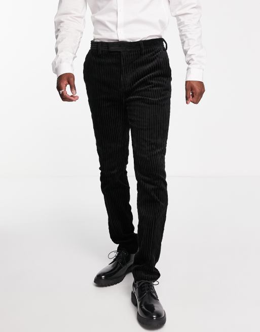 Pantalones de traje negros de corte pitillo de pana gruesa de Topman