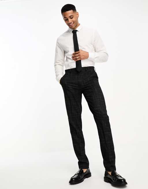 Pantalones de traje negros de corte slim con diseño de hilos cruzados de ASOS DESIGN