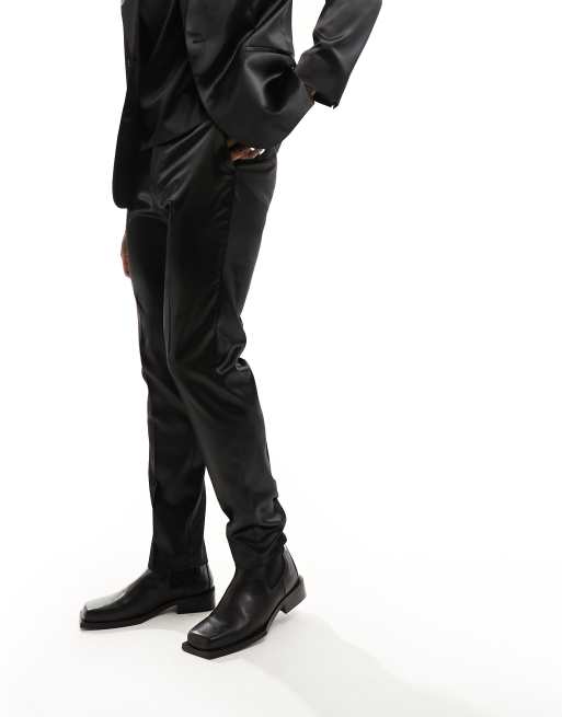 Pantalones de traje negros de corte slim de satén de ASOS DESIGN, 3 de 5