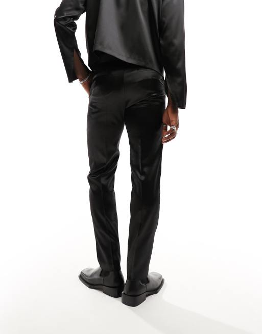 Pantalones de traje negros de corte slim de satén de ASOS DESIGN, 5 de 5