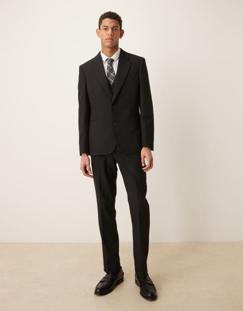 Pantalones de traje negros de corte slim de tejido con lana de ASOS DESIGN - view 1
