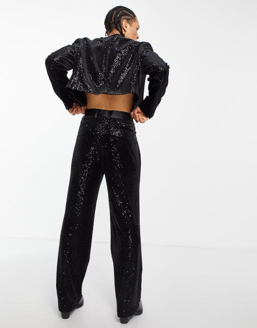 Pantalones de traje negros de pernera ancha con lentejuelas de ASOS DESIGN, 3 de 4