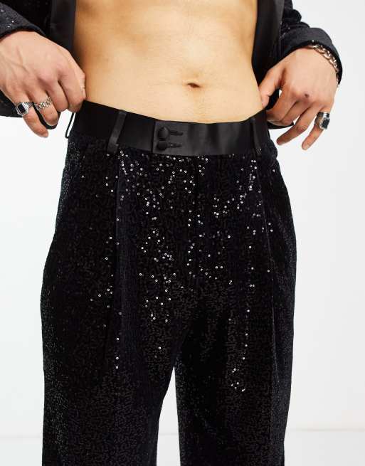 Pantalones de traje negros de pernera ancha con lentejuelas de ASOS DESIGN, 4 de 4