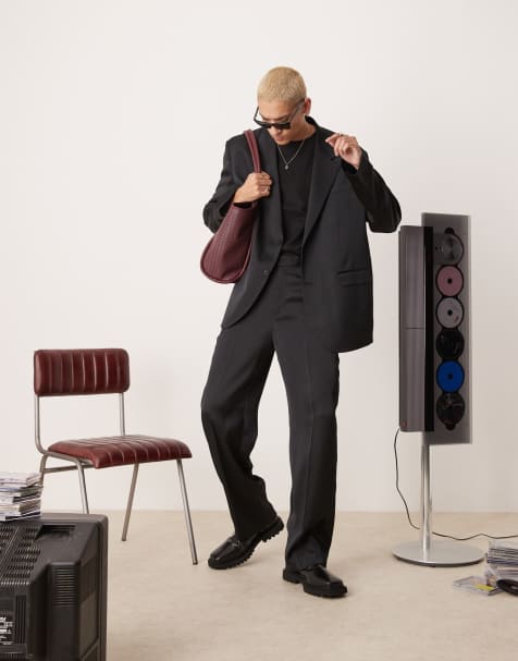Pantalones de traje negros de pernera ancha de satén de ASOS DESIGN - view 1