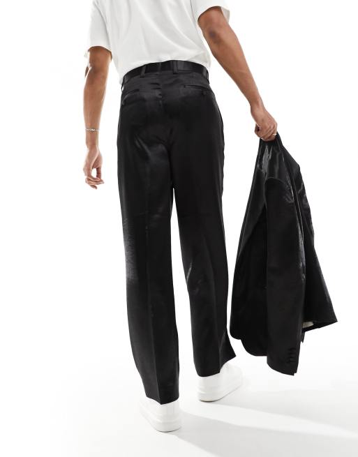 Pantalones de traje negros de pernera ancha de satén de Gianni Feraud, 5 de 5