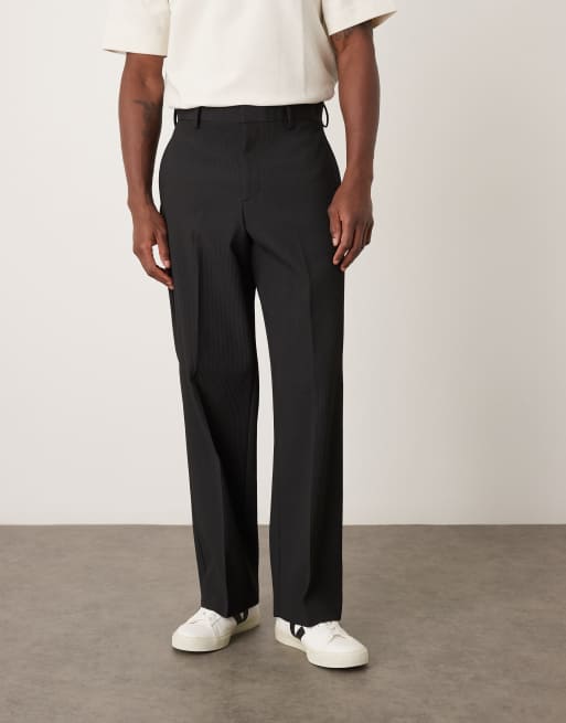 Pantalones de traje negros de pernera ancha de tejido acanalado de ASOS DESIGN, 2 de 5