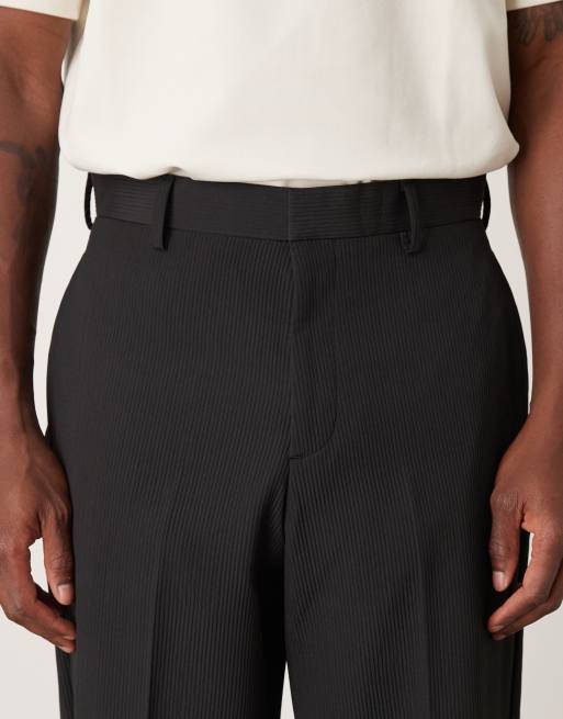 Pantalones de traje negros de pernera ancha de tejido acanalado de ASOS DESIGN, 5 de 5