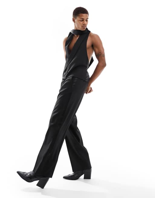 Pantalones de traje negros estilo esmoquin de pernera ancha de ASOS DESIGN