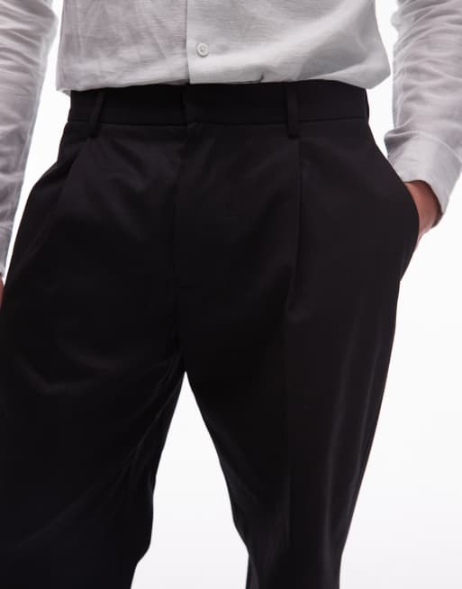 Pantalones de traje negros holgados de mezcla de lino de Topman, 2 de 5