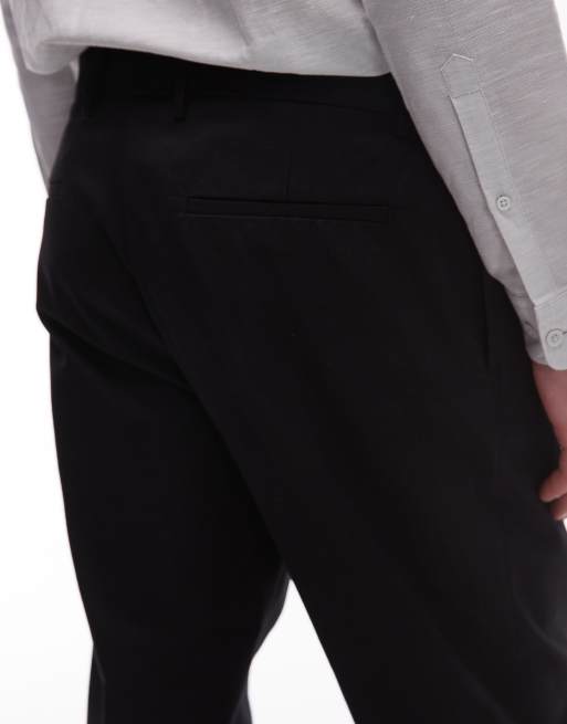Pantalones de traje negros holgados de mezcla de lino de Topman, 3 de 5