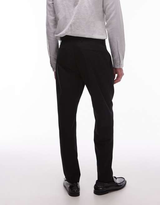 Pantalones de traje negros holgados de mezcla de lino de Topman, 4 de 5