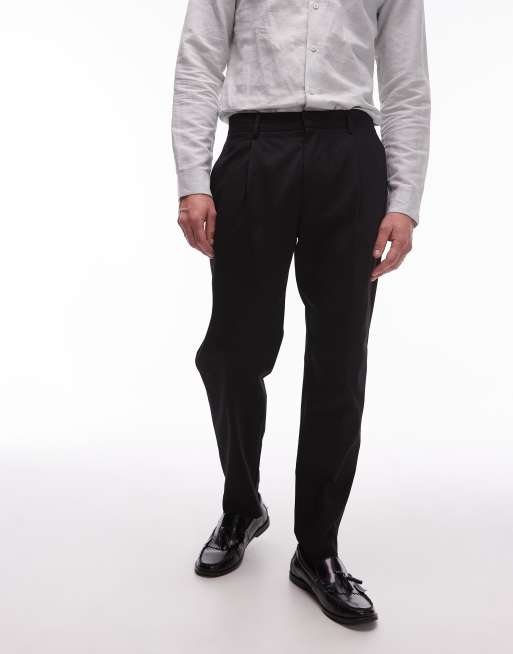 Pantalones de traje negros holgados de mezcla de lino de Topman, 5 de 5