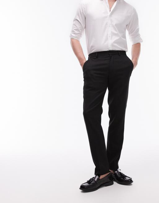 Pantalones de traje negros texturizados de corte pitillo de Topman